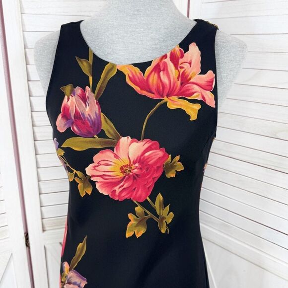 Vintage 90s Positive Attitude Floral Maxi Slip Dress Black Medium Glam Grunge - Picture 5 of 11